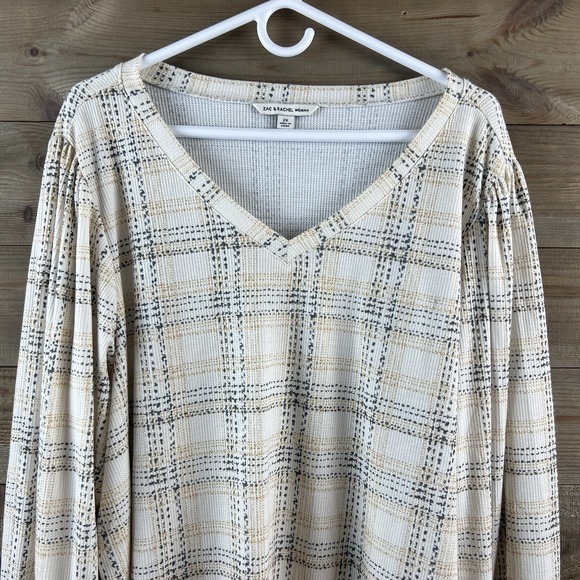 Zac & Rachel Womens Shirt Long Sleeve Vneck Plaid Pullover Boho Casual Size 2X - Picture 2 of 8
